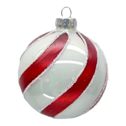 Sale Christmas Forever ORN GLASS BALL 3″ WHITE SHINY RED SWIRL W/ GLITTER
