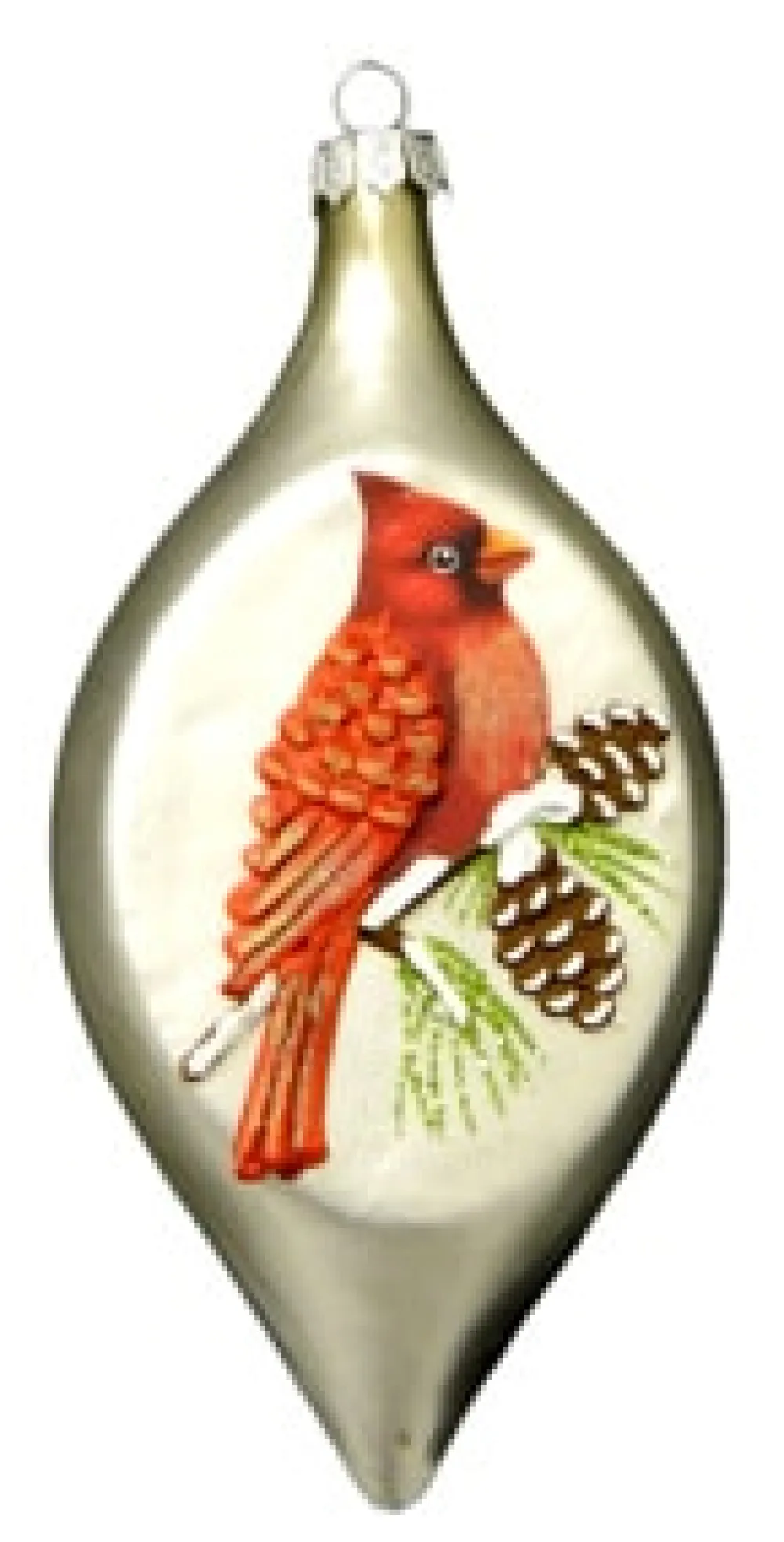Sale Christmas Forever ORN GLASS FINIAL CARDINAL ON BRANCH W/PINECONE 6″