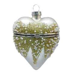 Christmas Forever ORN GLASS HEART BOX 4″ CHAMPAGNE SHINY W/ GLITTER