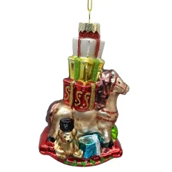 Clearance Christmas Forever ORN GLASS HORSE CARRYING GIFT 5″ MULTI