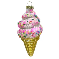 Christmas Forever ORN GLASS ICE CREAM CONE 5.5″ PINK/MULTI