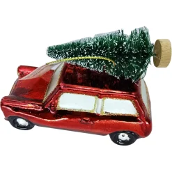 Outlet Christmas Forever ORN GLASS TRUCK 4″X2″X3″ RED W/ TREEN ON ROOF