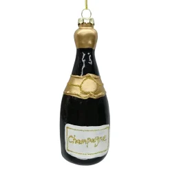 Christmas Forever ORN GLASS WINE BOTTLE 5.5″ BLACK/GOLD