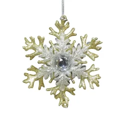 Christmas Forever ORN GOLD/ SILVER SNOWFLAKE 3″ W/ GOLD & SILVER GLITTER & JEWEL