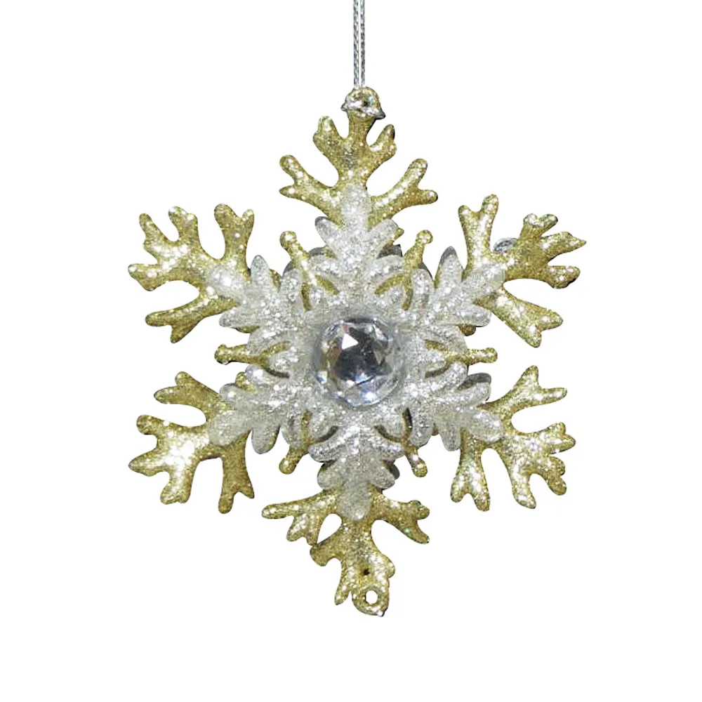 Christmas Forever ORN GOLD/ SILVER SNOWFLAKE 3″ W/ GOLD & SILVER GLITTER & JEWEL