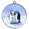 Hot Christmas Forever ORN METAL DISC 4″ BLUE /BLACK PENGUIN FAMILY