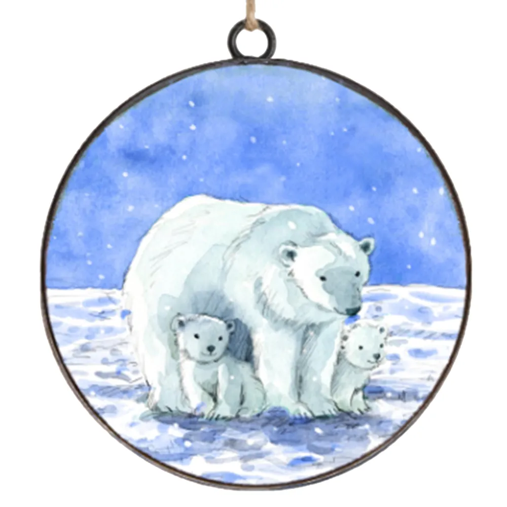 Clearance Christmas Forever ORN METAL DISC 4″ BLUE WHITE POLAR BEAR