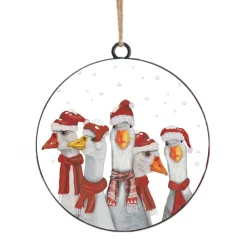 Best Christmas Forever ORN METAL DISC 4″ GEESE WITH HAT & SCARF