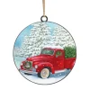 Clearance Christmas Forever ORN METAL DISC 4″ RED TRUCK WITH TREE