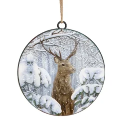Outlet Christmas Forever ORN METAL DISC 4″ REINDER SNOWY SCENE