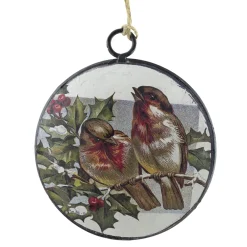 Outlet Christmas Forever ORN METAL DISC 4″ W/2 BIRDS ON BRANCH PIC