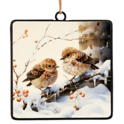 Hot Christmas Forever ORN METAL SQUARE DISC 4″ BIRDS