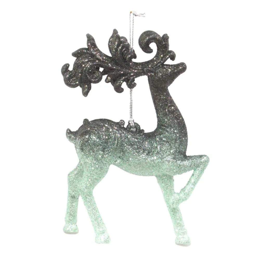 Outlet Christmas Forever ORN MINT GREEN/FOREST GRN DEER 5.25″ W/ GLTR
