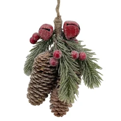 Hot Christmas Forever ORN NAT. PINE & CONES FROSTED NATURAL 2.5″ W/ BERRIES & RED BELLS