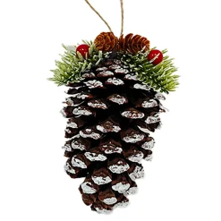 Christmas Forever ORN NAT. PINECONE NATURAL/WHITE 4.5″ W/ PINE & BERRIES