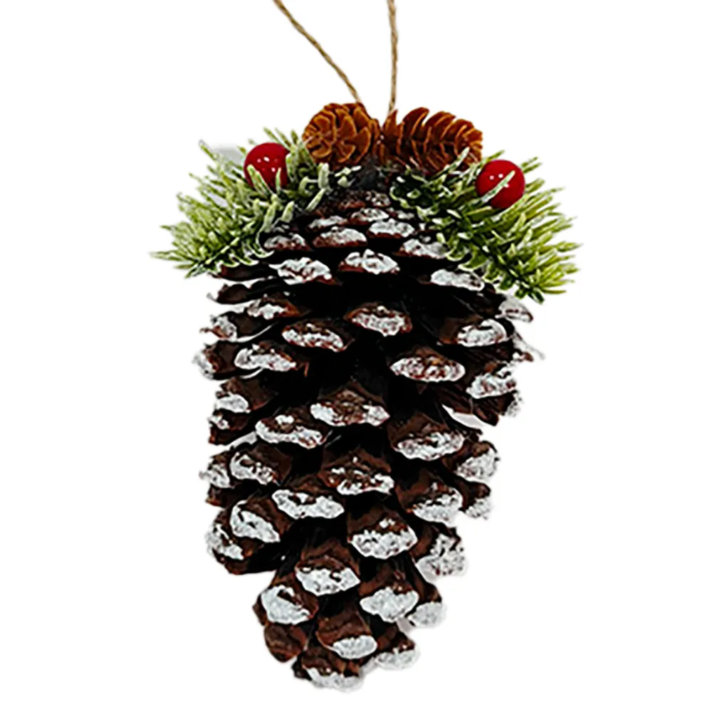 Christmas Forever ORN NAT. PINECONE NATURAL/WHITE 4.5″ W/ PINE & BERRIES