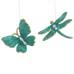 Sale Christmas Forever ORN PEACOCK BUTTERFLY & DRAGONFLY 4″ W/ JEWEL & GOLD GLTR. 2/S