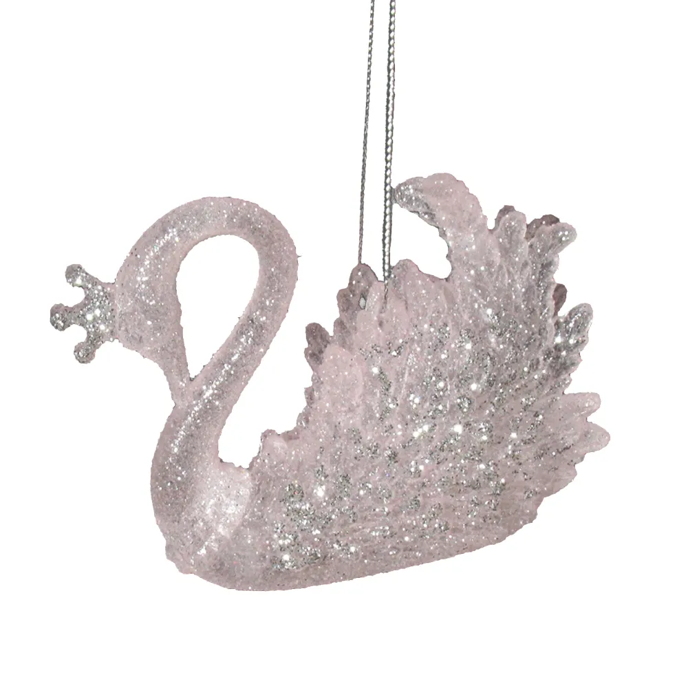 Discount Christmas Forever ORN PINK CROWNED SWAN 4.5″ W/ SILVER GLITTER