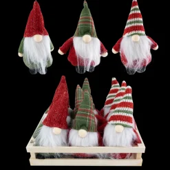 Christmas Forever ORN PLUSH GNOME 6″ W/RED, PLAID & STRIPE HAT IN W/TRAY 12 PCS