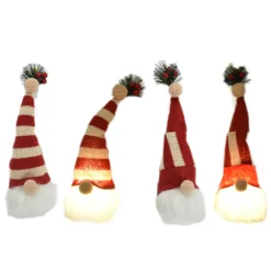 Christmas Forever ORN PLUSH GNOME 10″ LED W/ RED/WHITE STRIPES HAT 2 STYLES