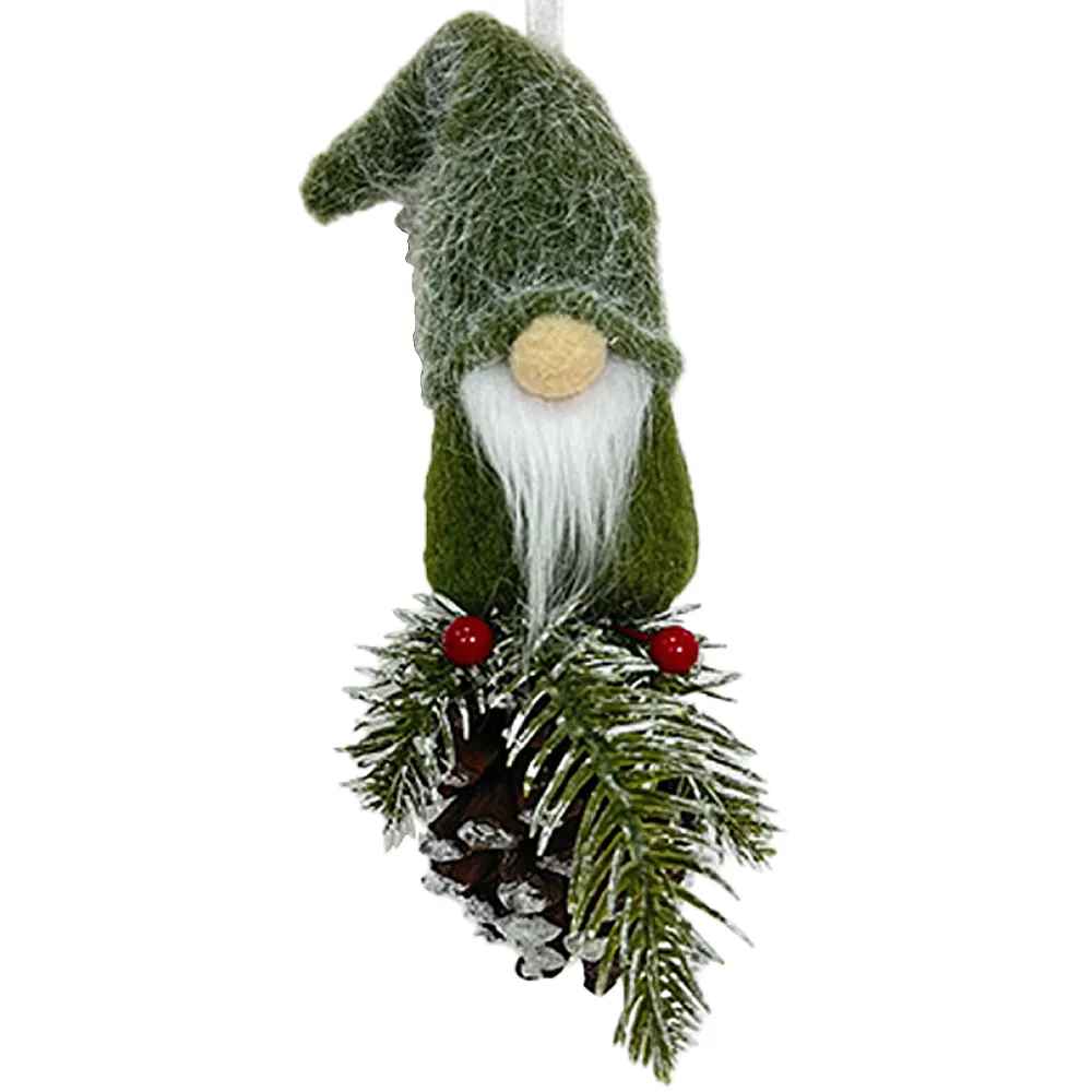 Outlet Christmas Forever ORN PLUSH GNOME FAUX FUR GREEN 9.5″ W/ PINE, CONE & BERRIES