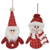 Clearance Christmas Forever ORN PLUSH SANTA- SNOWMAN RED/WHITE AND POLKA DOTS 5.5″ 2/S