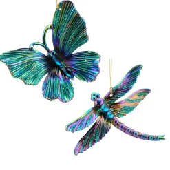 Best Christmas Forever ORN PURPLE/PEACOCK BUTTERFLY/DRAGONFLY 5″ W/ IRID. GLTR 2/S