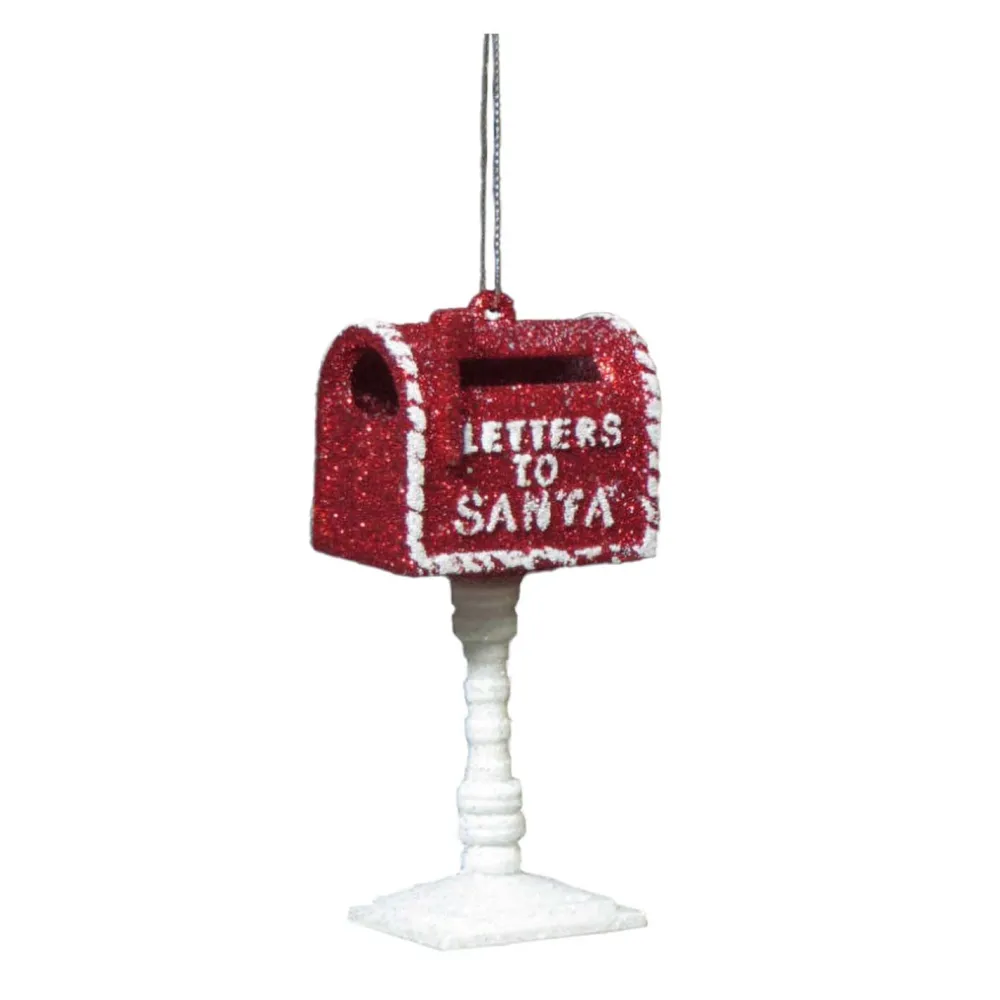 Clearance Christmas Forever ORN RED / WHITE “LETTER TO SANTA” MAIL BOX 4″ W/ ICE WHITE GLITTER