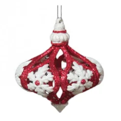 Online Christmas Forever ORN RED / WHITE ONION BALL W/SNOWFLAKE 4″ W/ GLITTER