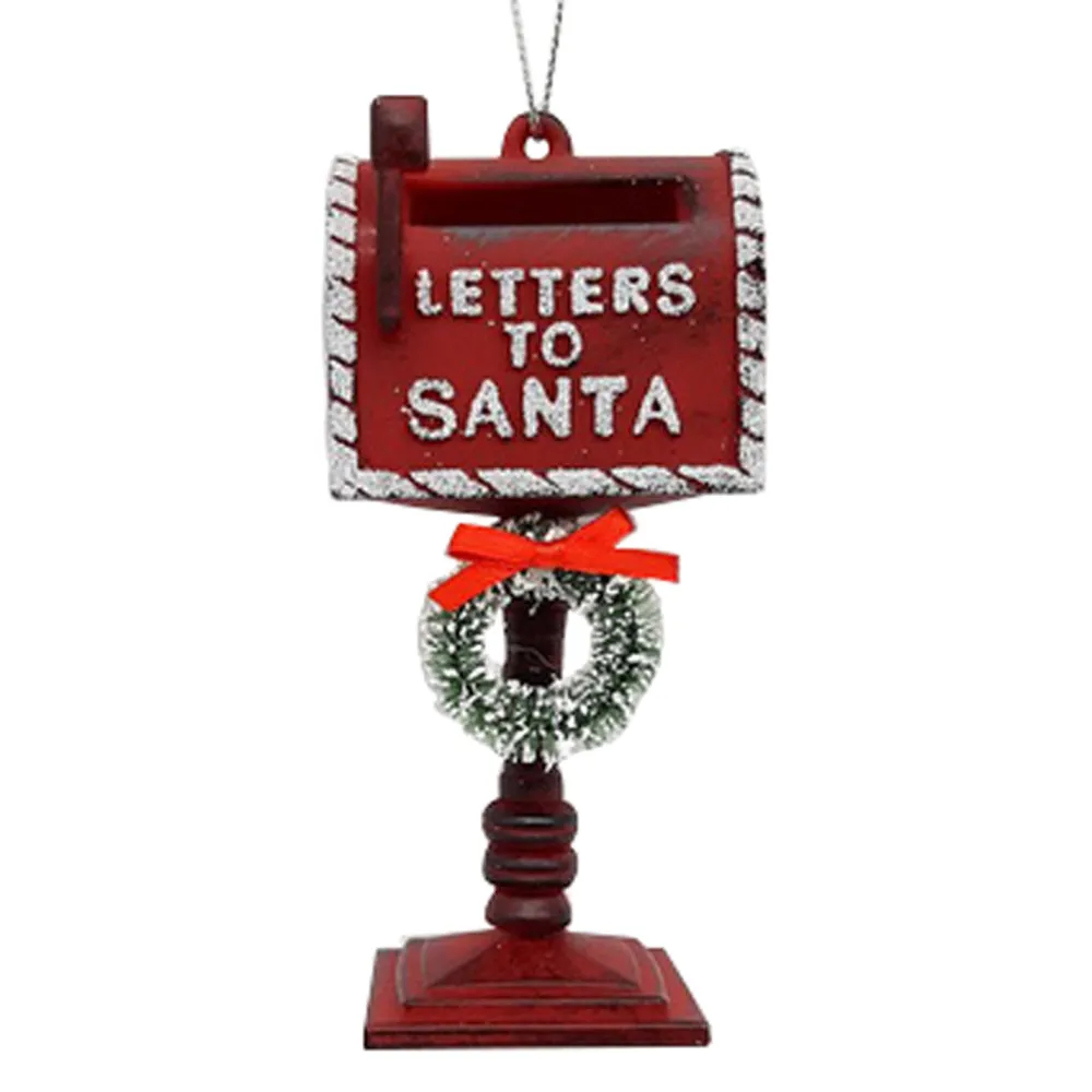 Christmas Forever ORN RED MAILBOX LETTER TO SANTA 4.5″ ANTIQUE RED W/ WREATH