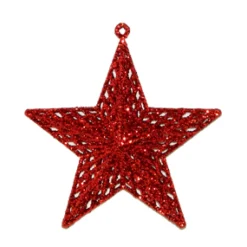New Christmas Forever ORN RED MESH STAR 7″ W/GLTR