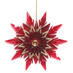Christmas Forever ORN RED/CLEAR SNOWFLAKE W/ CHAMP GLTR 4.5″ W/ GOLD JEWEL