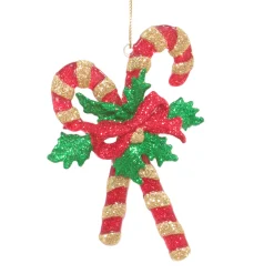 Outlet Christmas Forever ORN RED/GRN/GLD CANDY CANE4.5″ W/ BOW & GLTR.