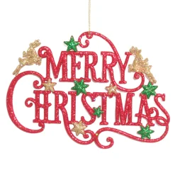 Best Christmas Forever ORN RED/GRN/GLD MERRY CHRISTMAS 7″x5″ “MERRY CHRISTMAS” W/ DEER, STARS, & GLTR.