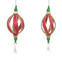 Online Christmas Forever ORN RED/GRN/GLD SPIRAL DROP 6.25″ W/ TEARDOPS & GLTR. 2/S