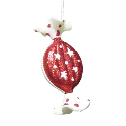 Online Christmas Forever ORN RED/WHITE CANDY 4″ W/ GLTR.