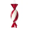 Clearance Christmas Forever ORN RED/WHITE CANDY 4″ W/ WHITE GLITTER