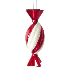 Clearance Christmas Forever ORN RED/WHITE CANDY 4″ W/ WHITE GLITTER