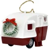 New Christmas Forever ORN RED/WHITE 3-D CAMPER 4.25″ W/ WREATH & GLITTER