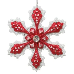 Online Christmas Forever ORN RED/WHITE SNOWFLAKE 4.75″ W/ JEWEL & GLTR.