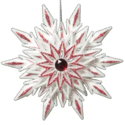 Christmas Forever ORN RED/WHITE SNOWFLAKE 4.5″ W/ ICE GLTR. & RED JEWEL