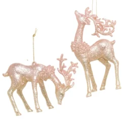 New Christmas Forever ORN ROSE GOLD DEER 3.25″ & 5.5″ 2 TONE GLTR. 2/S