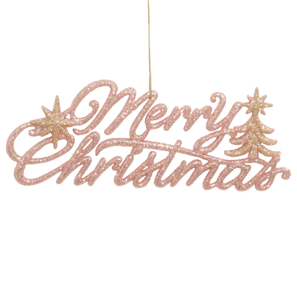 Online Christmas Forever ORN ROSE GOLD MERRY CHRISTMAS 7.75″x3″ W/ 2-TONE GLTR.
