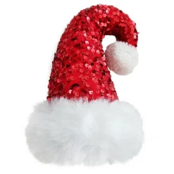 Sale Christmas Forever ORN SANTA HAT 5″x8″ RED FAUX FUR & SEQUINS