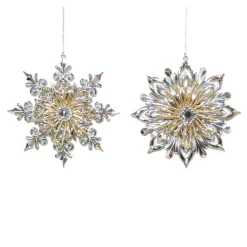 Clearance Christmas Forever ORN SILVER / GOLD SNOWFLAKE 5″ SHINY W/ GLITTER & JEWEL 2 ASST.