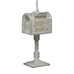 Christmas Forever ORN SILVER “LETTER TO SANTA” MAIL BOX 4″ BRIGHT SILVER & GOLD GLITTER