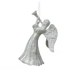 New Christmas Forever ORN SILVER ANGEL 5″ W/HORN W/ BRIGHT SILVER GLITTER