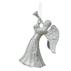 New Christmas Forever ORN SILVER ANGEL 5″ W/HORN W/ BRIGHT SILVER GLITTER