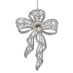 Sale Christmas Forever ORN SILVER BOW 6″ ENGRAVED W/ JEWEL AND GLTR.