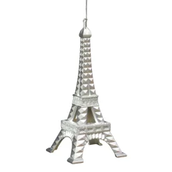 Clearance Christmas Forever ORN SILVER EIFFEL TOWER 5.5″ MATTE W/ GLTR.
